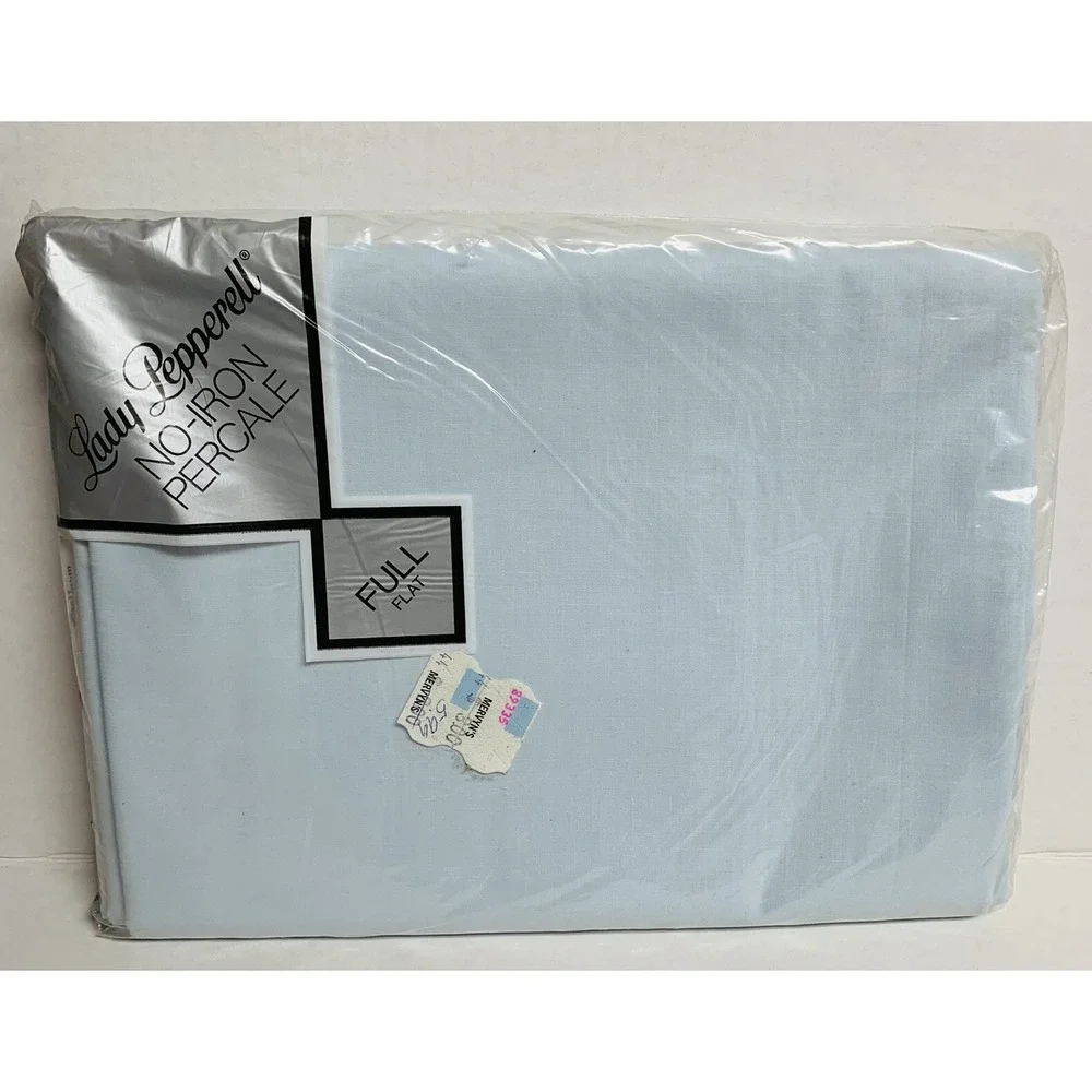 Vintage Lady Pepperell No Iron Percale Full Flat Sheet Blue Made in USA NOS NEW
